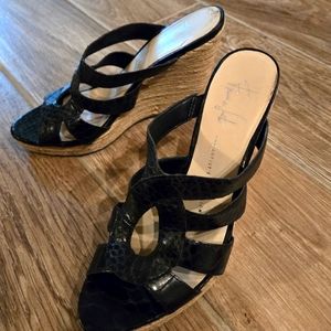 Franco Sarto, Comfortable, strappy Crocodile leather, crochet wedge size 6.5